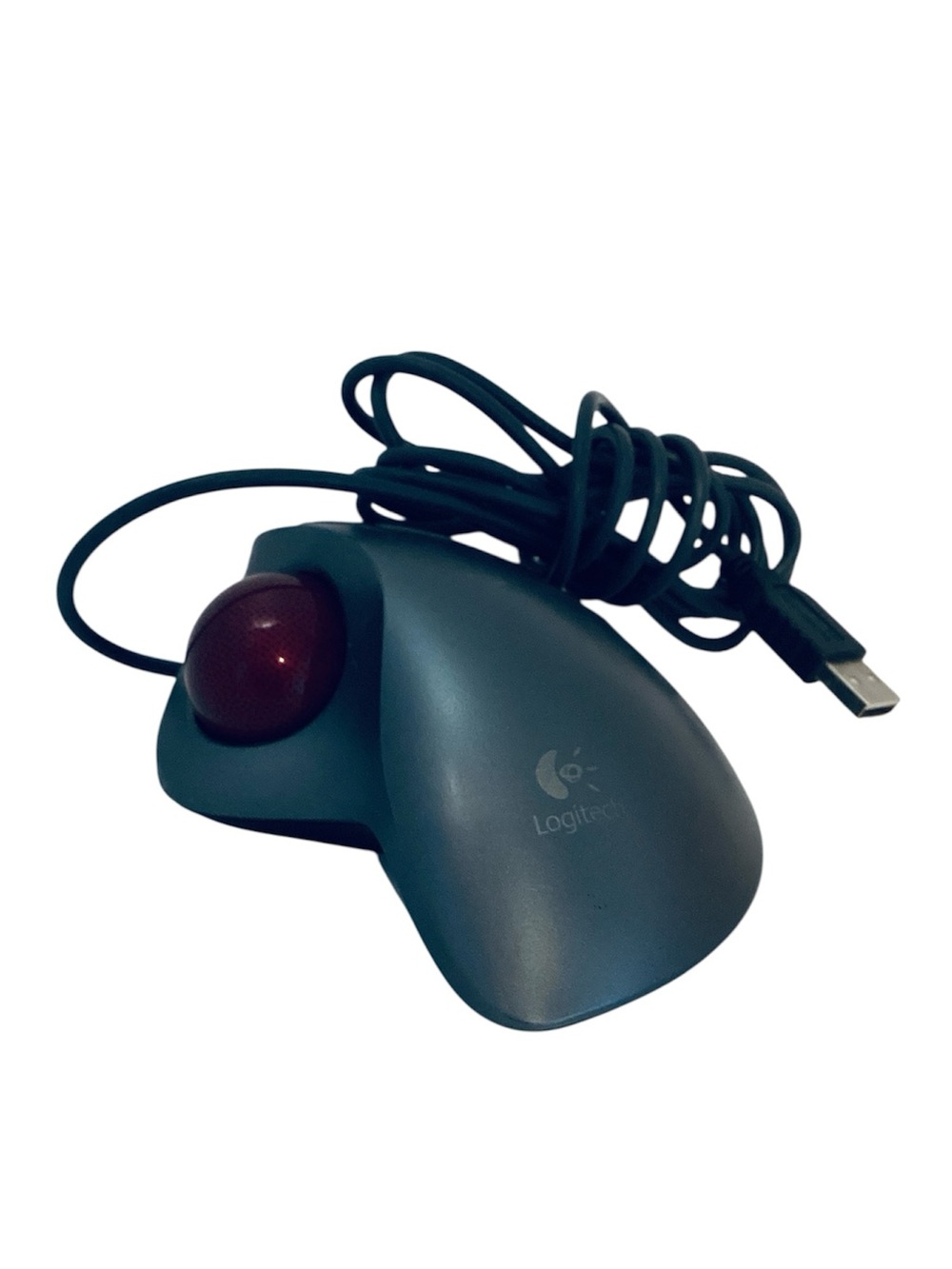 🐸 Logitech Gray Wired Trackball Mouse with Red Ball